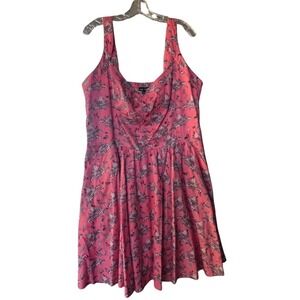 City Chic Pink Village House Print Fit Flare Dress Smocked Back Pockets Large L